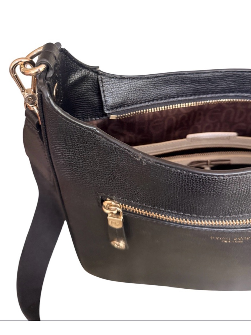 henri bendel Black Pebbled Leather Shoulder Bag with Gold Hardware As Is - Picture 6 of 15